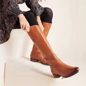 Sam Edelman women cognac leather tall knee high Penny wide calf boots Size 8